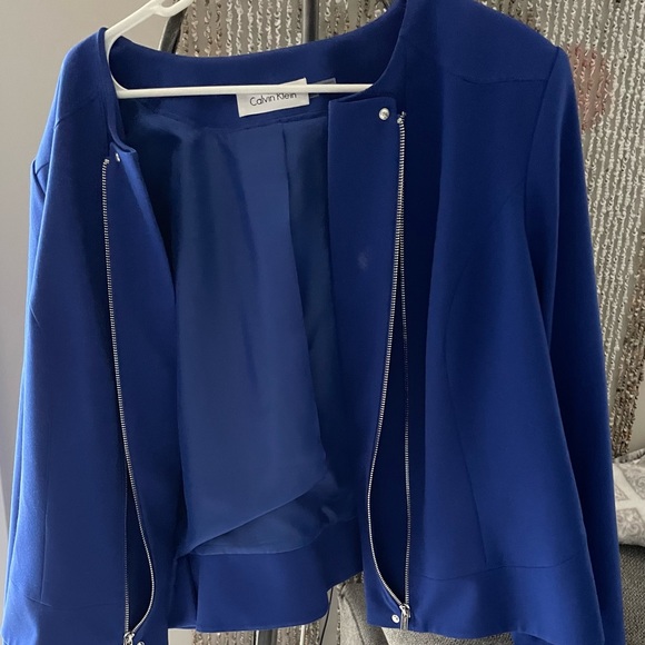 Calvin Klein cobalt blue collarless silver metal zipper blazer size 20 W - Picture 3 of 7